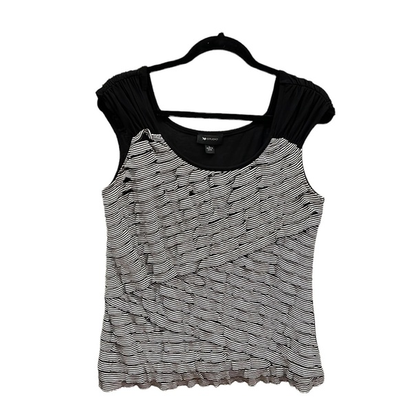AB Studio, White stripes on black, ruffled, Tank. Women’s size L. Used, … - Picture 1 of 5